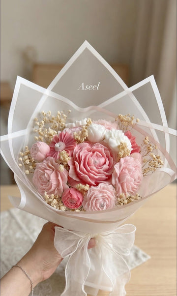 Wax Flower Bouquet – 15 Flowers - بوكيه ورد شمع – 15 وردة