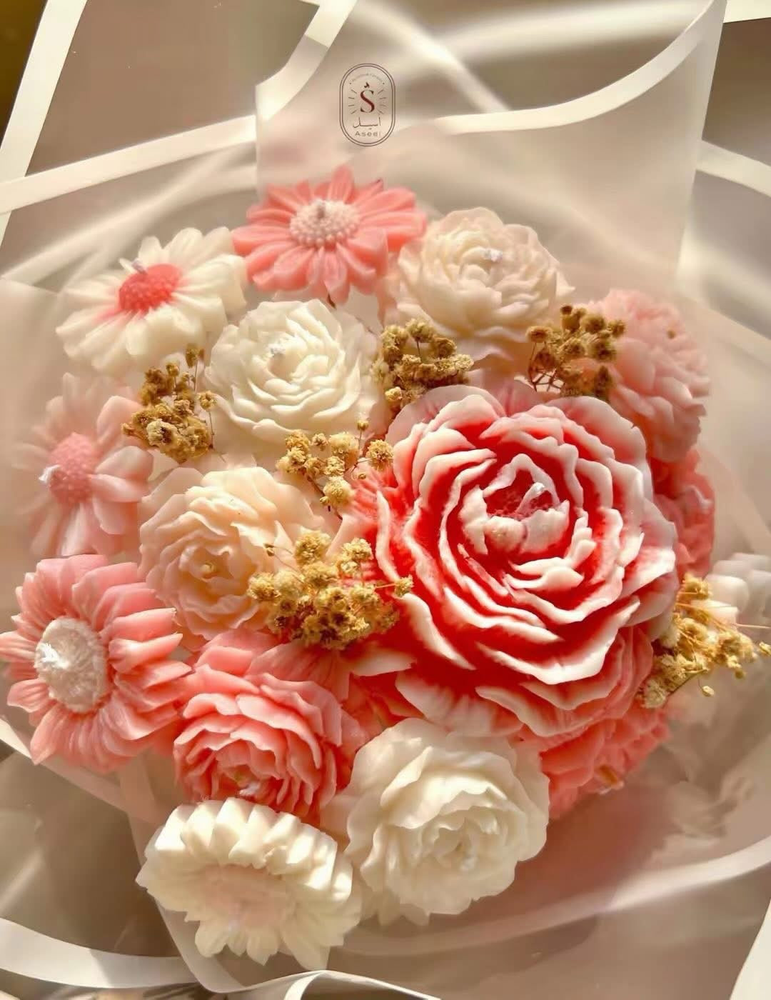Wax Flower Bouquet – 15 Flowers - بوكيه ورد شمع – 15 وردة