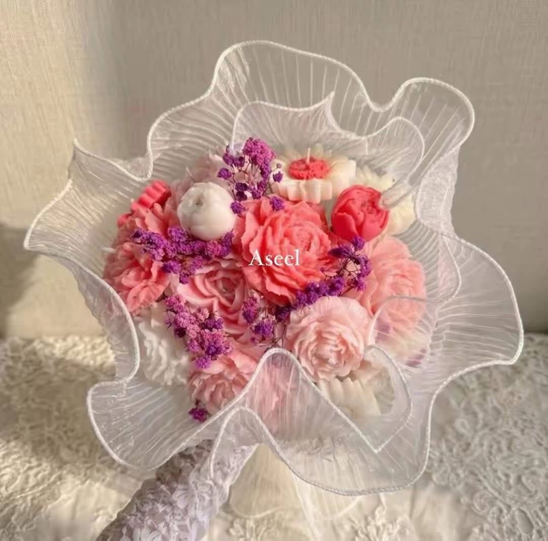 Wax Flower Bouquet – 15 Flowers - بوكيه ورد شمع – 15 وردة