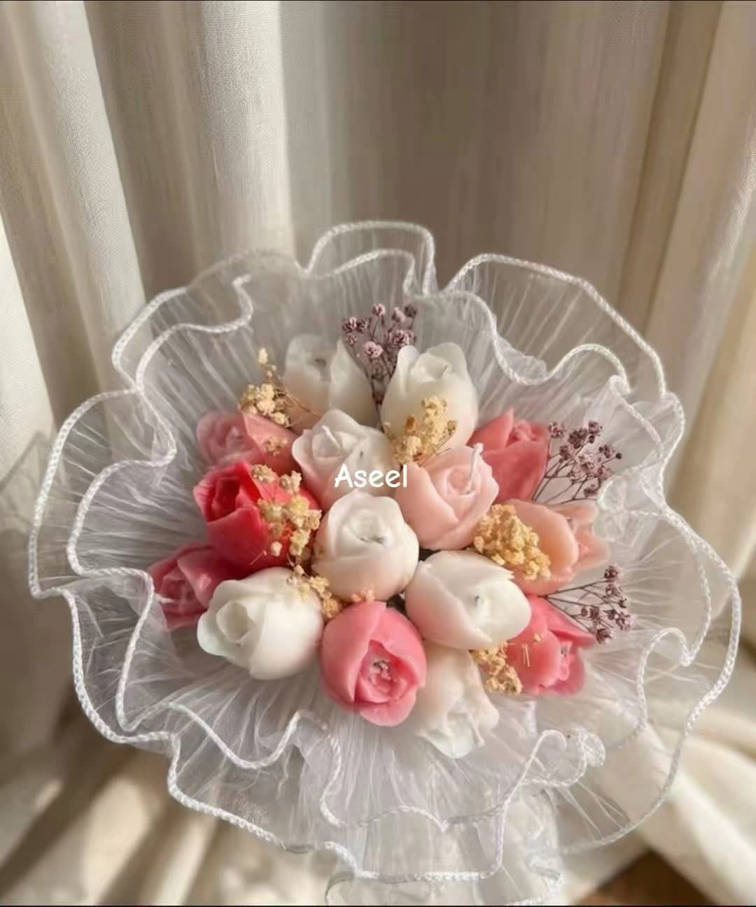 Wax Flower Bouquet – 15 Flowers - بوكيه ورد شمع – 15 وردة