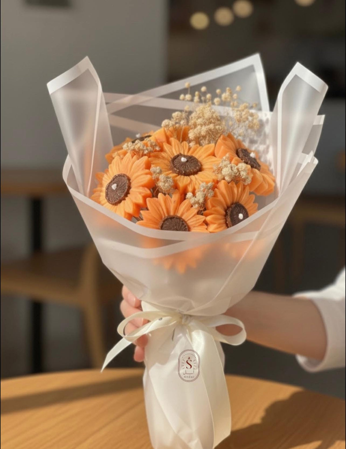 Wax Flower Bouquet – 7 Flowers - بوكيه ورد شمع – 7 وردات