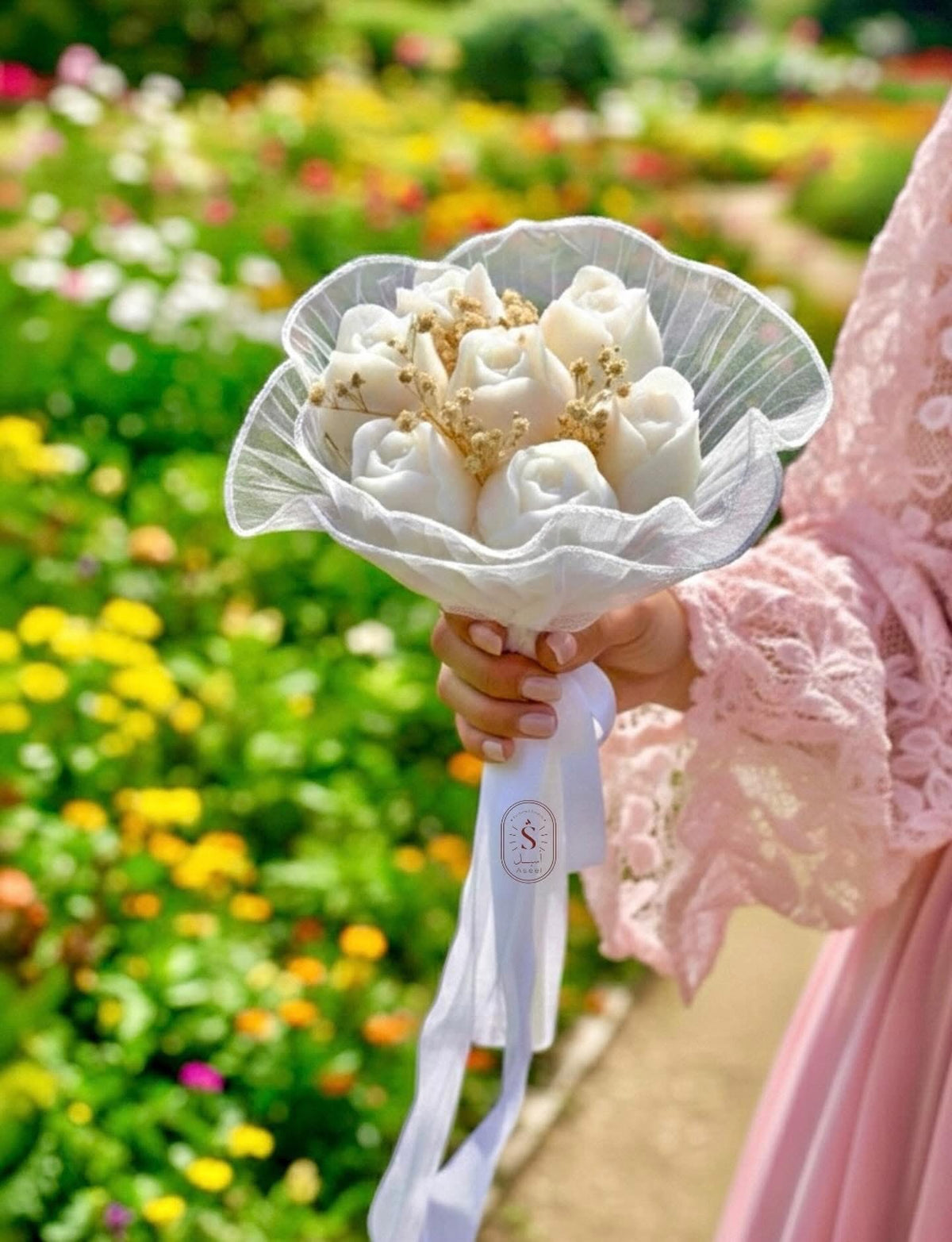 Wax Flower Bouquet – 7 Flowers - بوكيه ورد شمع – 7 وردات