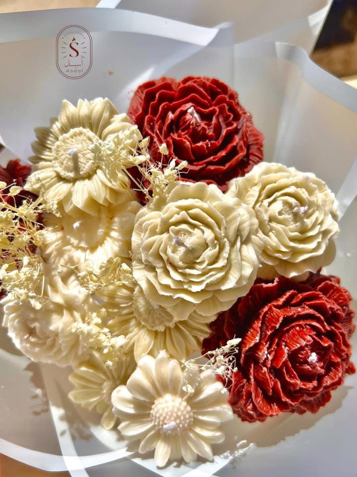 Wax Flower Bouquet – 10 Flowers - بوكيه ورد شمع – 10 وردات